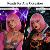 Short Pink Bob Wig with Bangs for Women