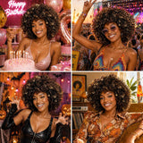 Brown Curly Afro Wig for Women 70s 80s Halloween Cosplay