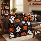 Ghost Blanket, Black Halloween Pumpkin Blankets and Throws