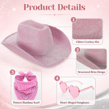 Pink Cowgirl Hat Set for Women with Sunglasses & Scarf