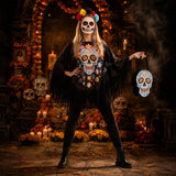 Women's Skeleton Costume, Halloween Poncho Cape