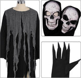 Kids Grim Reaper Costume, Halloween Hooded Black Robe Outfit with 2 Skull Masks and Gloves