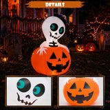 5FT Halloween Inflatable Pumpkin Skeleton LED Yard Decor