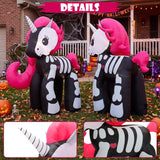 5FT Halloween Inflatable Outdoor Decorations, Blow Up Skeleton Unicorn with Built-in Bright LEDs, Yard Lawn Garden Party Decor