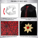 Men's Victorian Gothic Vampire Costume, Halloween Dress-Up Outfit with Cape and Accessories