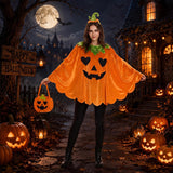 3 Pcs Adult Pumpkin Costume Halloween Velvet Poncho Cape