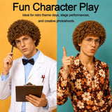 Brown Afro Wig and Prop Glasses Costume Set for Men