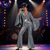 7 PCS Womens Metallic Disco Costume Set with Jumpsuit