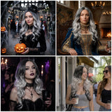 Gray Ombre Wig for Women, Long Wavy Costume Wig