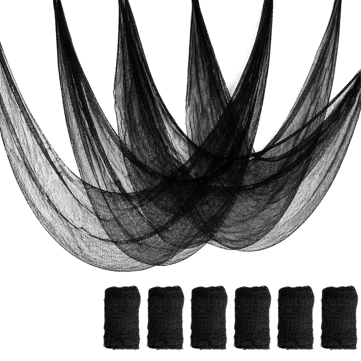 PARTY TELLER 6-Pack Black Creepy Cloth, Halloween Gauze Spider Web Decor