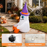 4FT Halloween Inflatable Outdoor Decorations, Blow Up Cute Ghost with Witch Hat and Pumpkin Bowl with Built-in Bright LEDs, Yard Lawn Garden Party Decor
