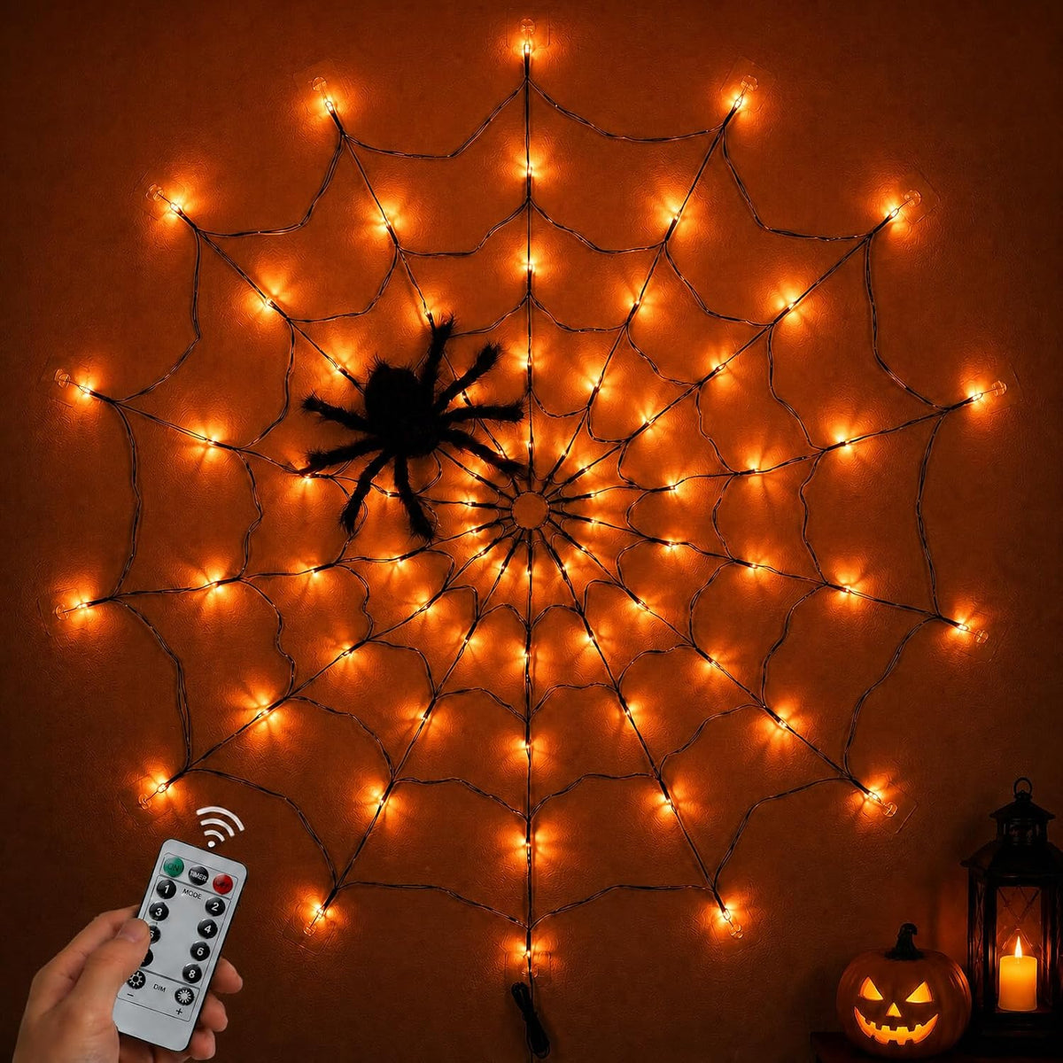 4FT Lighted Halloween Decorations Spider Web, Orange