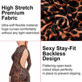 2 PCS Long Sleeve Leopard Costume for Women, Sexy Animal Print Backless Catsuit Bodysuit, Halloween Cosplay Party Outfits