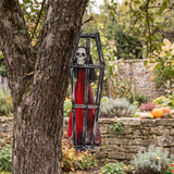2-Piece Halloween Coffin Cage Skeleton Hanging Decor, Red