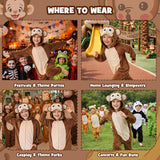 Kids Monkey Costume for Girls & Boys - 3D Hooded Animal Jumpsuit Costume for Halloween Party