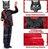 Kids Werewolf Costume for Boys - Scary Wolf Halloween Outfit Set with Shirt, Pants and Mask