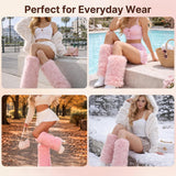 Women’s Furry Leg Warmers, Long Plush Boot Cuffs for Winter, Faux Fur Leg Covers