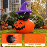 5FT Halloween Inflatable Pumpkin Outdoor Decorations, Blow Up Pumpkins Black Cat with Built-in Bright LEDs, Yard Lawn Garden Party Decor