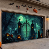 Halloween Garage Door Cover, Graveyard Gate Banner, 7 x 16 Ft