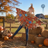 2 PCS Womens Fall Plaid Scarecrow Poncho Costume Headband Set