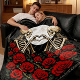 Skull Blanket, Gothic Skeleton Love Heart Fleece Throw Blanket