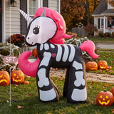 5FT Halloween Inflatable Outdoor Decorations, Blow Up Skeleton Unicorn with Built-in Bright LEDs, Yard Lawn Garden Party Decor