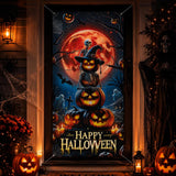 Halloween Door Cover, 73*36in Orange Pumpkin Door Decorations