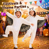 Kids White Owl Costume for Halloween with 3D Hood and Layered Wings