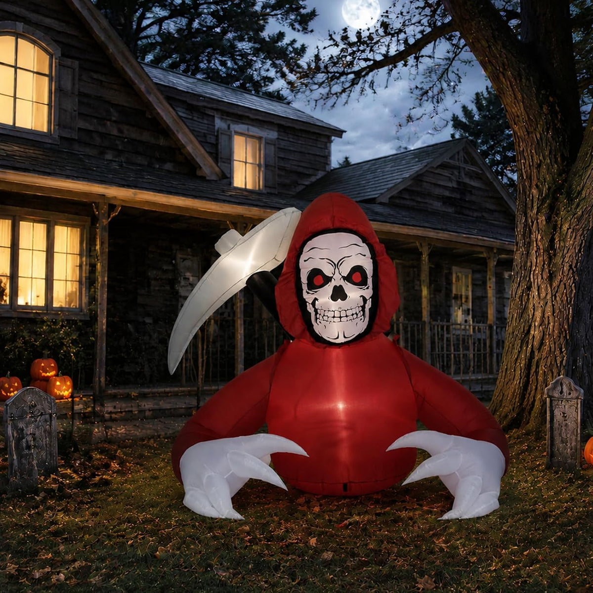 Halloween Inflatable Outdoor Decorations 6FT Red Grim Reaper