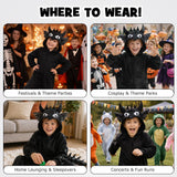 Kids Black Dragon Costume for Girls & Boys - 3D Hooded Animal Jumpsuit for Halloween Party