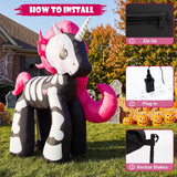 5FT Halloween Inflatable Outdoor Decorations, Blow Up Skeleton Unicorn with Built-in Bright LEDs, Yard Lawn Garden Party Decor