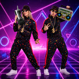 Men’s 80s 90s Retro Tracksuit Costume, Vintage Hip Hop Outfit with Accessories