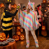 Unicorn Poncho for Adults, Rainbow Hooded Cape Women | Luminous fringe wearable blanket cloak for women one size halloween costume adult