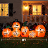 8FT Long Halloween Inflatable Pumpkin Outdoor Decorations, Blow Up Pumpkins Family with Built-in Bright LEDs, Yard Lawn Garden Party Decor
