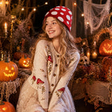 Halloween Mushroom Hat, Red White Beanie Costume Accessory