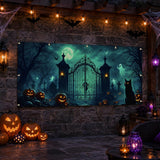 Halloween Garage Door Cover, Graveyard Gate Banner, 7 x 16 Ft