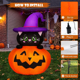 5FT Halloween Inflatable Pumpkin Outdoor Decorations, Blow Up Pumpkins Black Cat with Built-in Bright LEDs, Yard Lawn Garden Party Decor