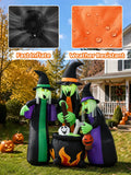 8FT Halloween Inflatable Witch Outdoor Decoration, Blow Up Yard Decor with Built-in LEDs, Witches with Cauldron for Lawn, Garden, Party