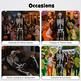 Adult Men’s Skeleton Jumpsuit Costume, Halloween Bones One-Piece Pajamas for Cosplay Party