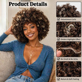 Brown Curly Afro Wig for Women 70s 80s Halloween Cosplay