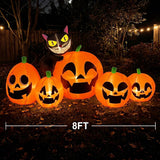 8FT Long Inflatable Pumpkin Black Cat Halloween Yard Decor