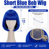 Short Royal Blue Bob Wig with Bangs for Women