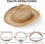 Straw Cowgirl Sun Hat with Bands for Women and Men
