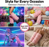 Women’s Furry Leg Warmers, Long Plush Boot Cuffs for Winter, Faux Fur Leg Covers