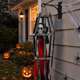 2-Piece Halloween Coffin Cage Skeleton Hanging Decor, Red