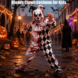 Kids Bloody Clown Halloween Costume, Scary Halloween Outfit Includes Mask & Jumpsuit