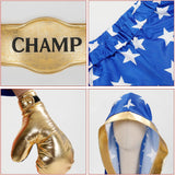 Men's Patriotic Boxing Champion Costume Adult American Flag Boxer Robe Outfit for Halloween Party