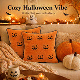 Halloween Pillow Covers 18x18 Set of 2, Orange Pumpkin Cases