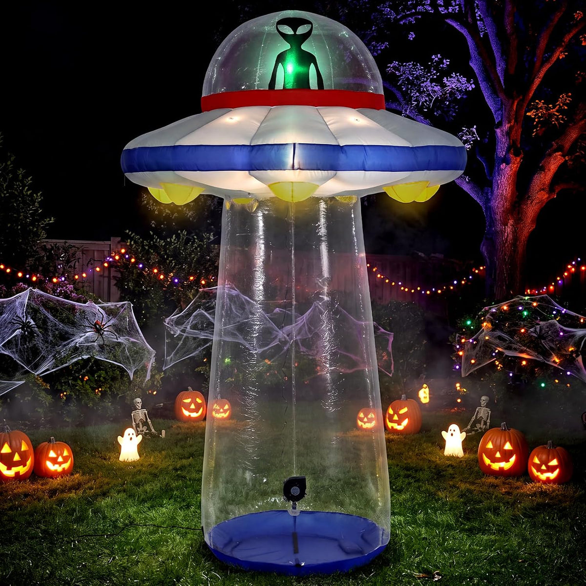 9FT Halloween Inflatable UFO Outdoor Decorations, Blow Up UFO Alien with Built-in Bright LEDs, Yard Lawn Garden Party Decor