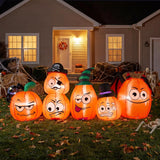 8FT Long Halloween Inflatable Pumpkin Outdoor Decorations, Blow Up Pumpkins Family with Built-in Bright LEDs, Yard Lawn Garden Party Decor